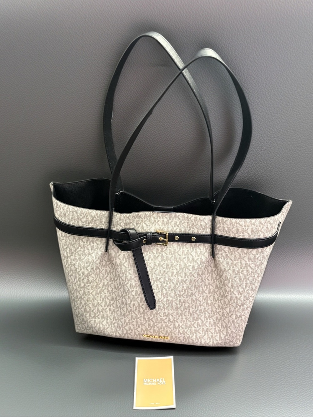 Michael Kors Beige Logo Tote with Black Trim